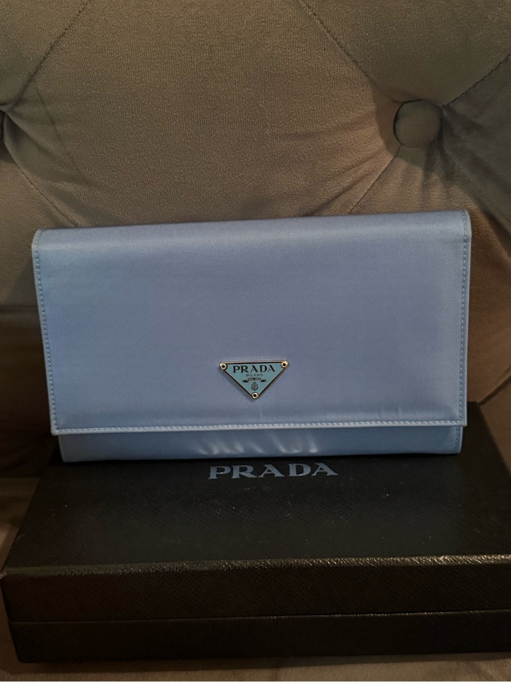 🔥Like New In inclusion Prada Tessuto Nylon Flap Wallet Blue - Picture 9 of 15